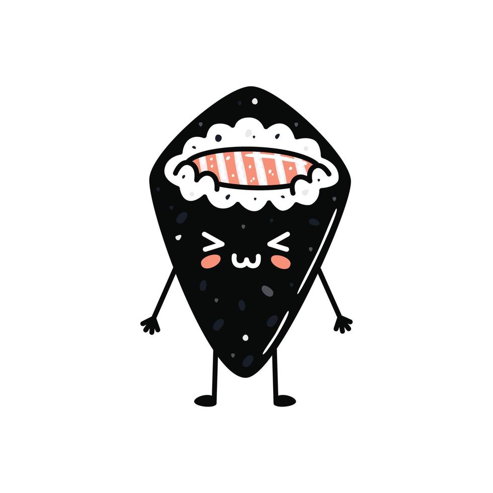 kawaii Sushi-Maskottchen im Cartoon-Stil. süßes temaki mit lachs für menü vektor