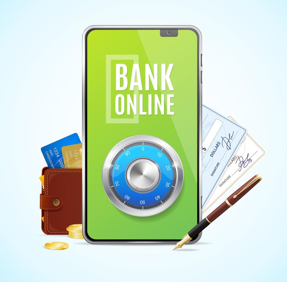 realistisches 3d-detailliertes bank-online-app-konzept. Vektor