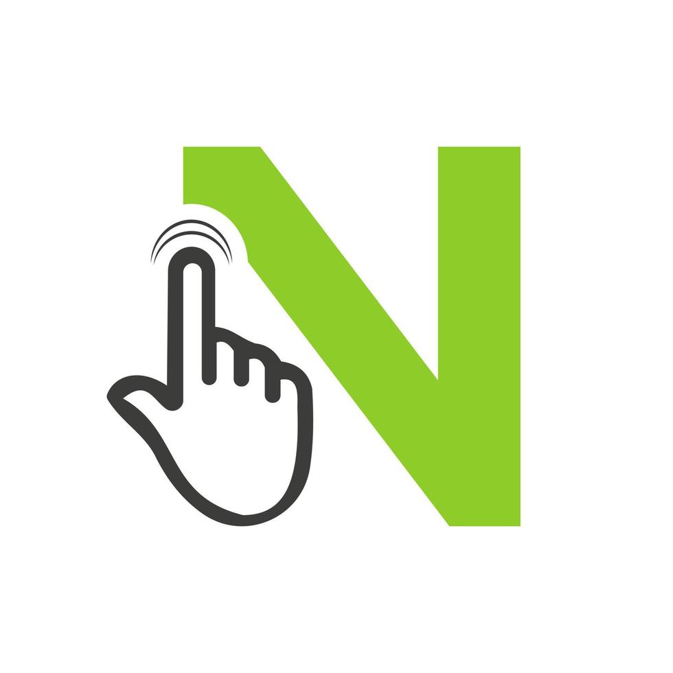 Buchstabe n Fingerklick Logo Vektor Vorlage Konzept für Technologiesymbol