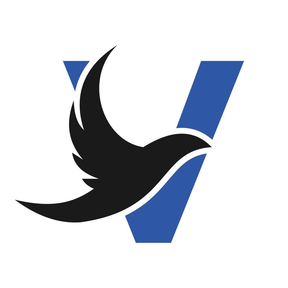 buchstabe v fliegender vogel logo vorlage vektor zeichen. taubenvogellogo auf buchstabe w konzept