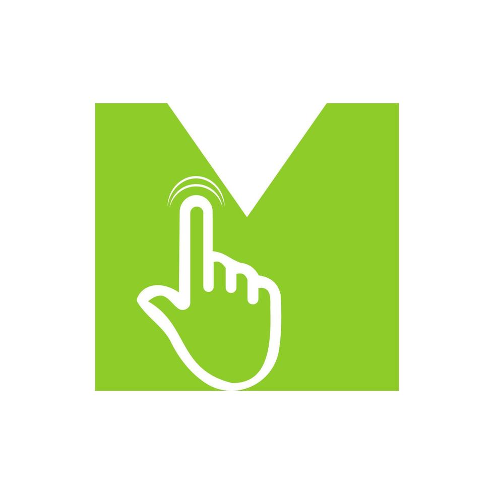 Buchstabe m Finger klicken Logo Vektor Vorlage Konzept für Technologiesymbol