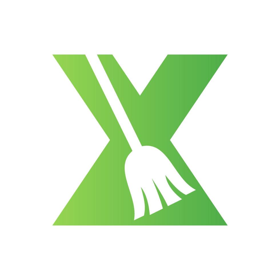 brev x hus rengöring, hembiträde logotyp vektor mall. kvast logotyp begrepp med rengöring borsta