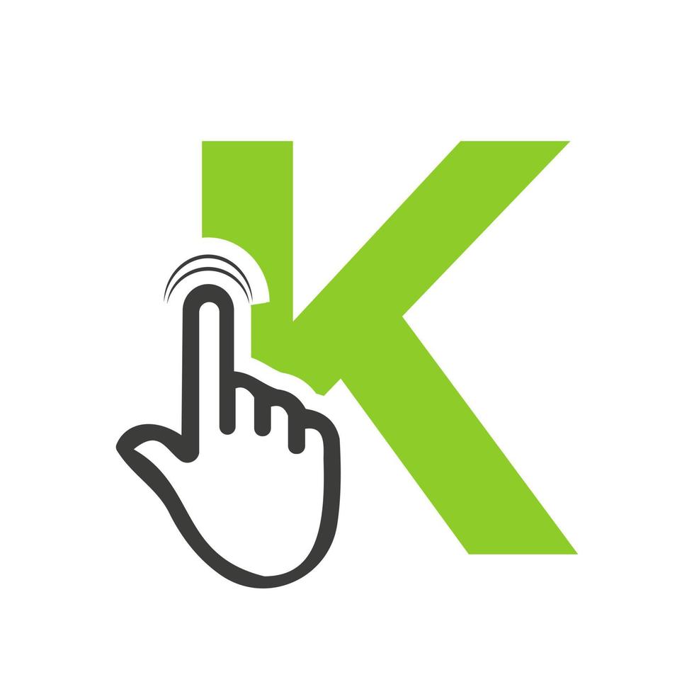 Buchstabe k Finger klicken Logo Vektor Vorlage Konzept für Technologiesymbol