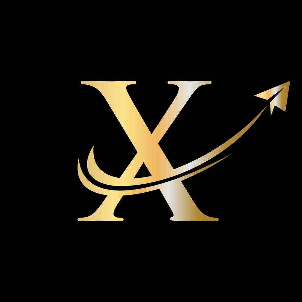 brev x resa logotyp vektor mall. första resa logotyp