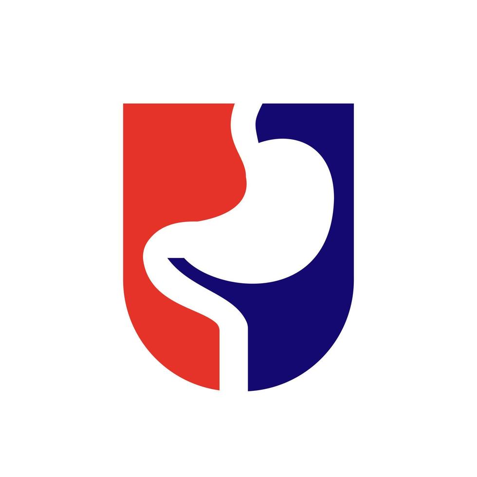 Buchstabe u minimales Magen-Logo-Design für Symbolvektorvorlage für Medizin und Gesundheitswesen vektor