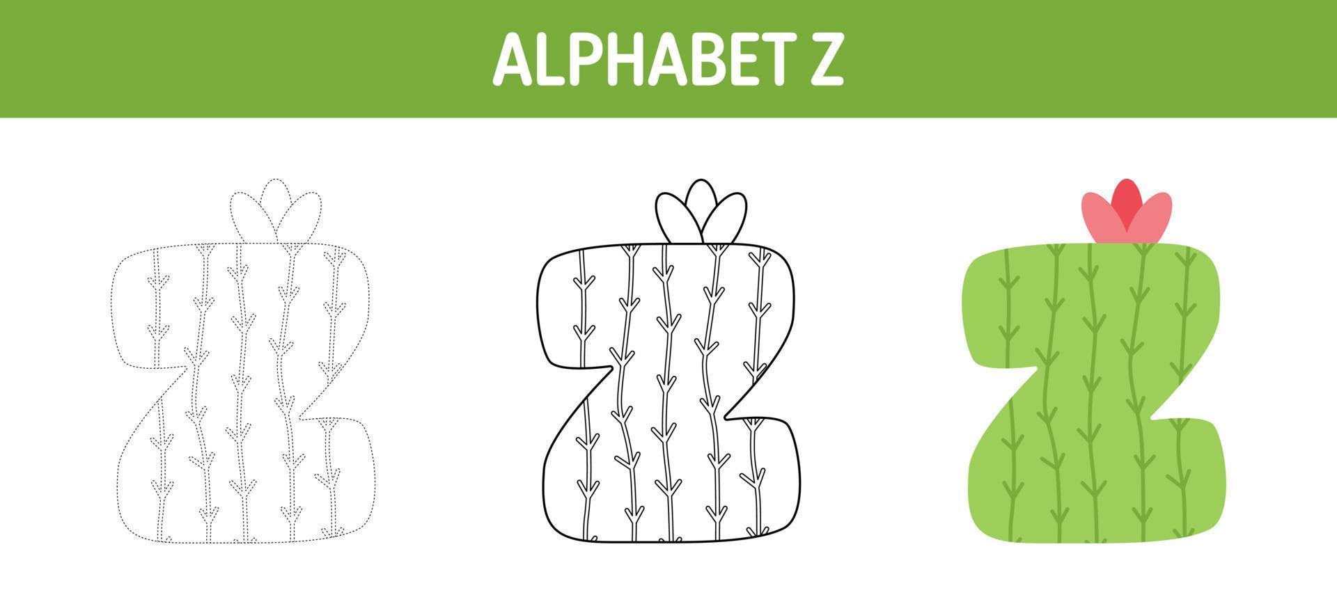 Arbeitsblatt zum nachzeichnen und ausmalen von alphabet z für kinder vektor