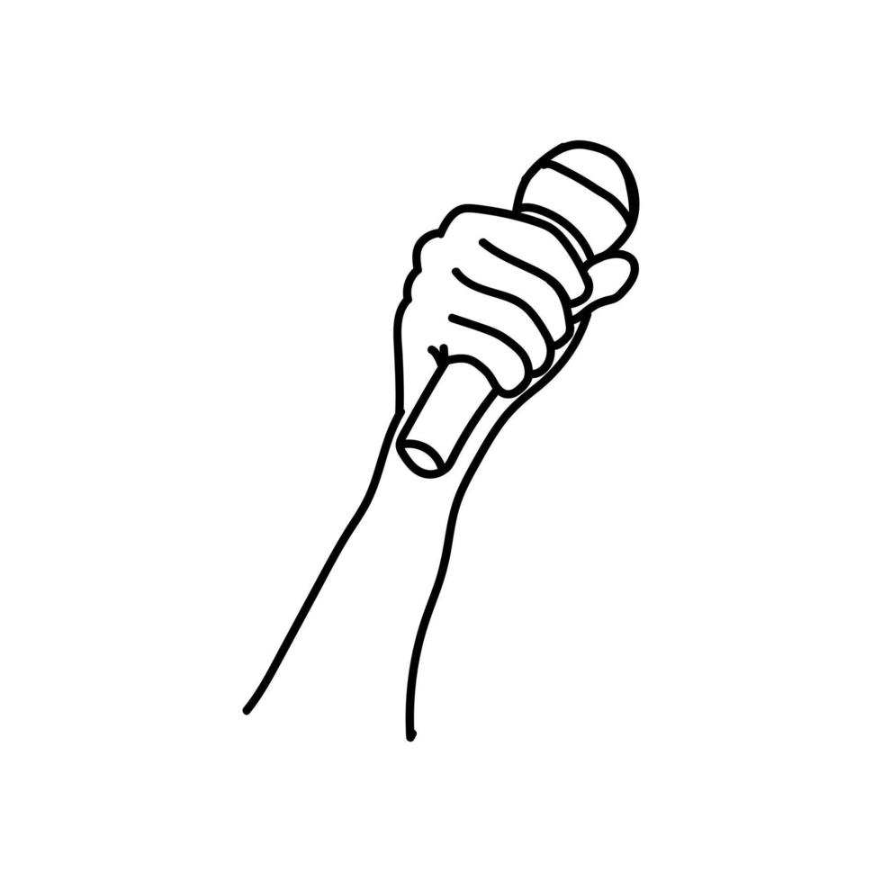 Illustration einer Hand, die ein Mikrofon hält, handgezeichnete Ikone einer Hand, die ein Mikrofon hält vektor