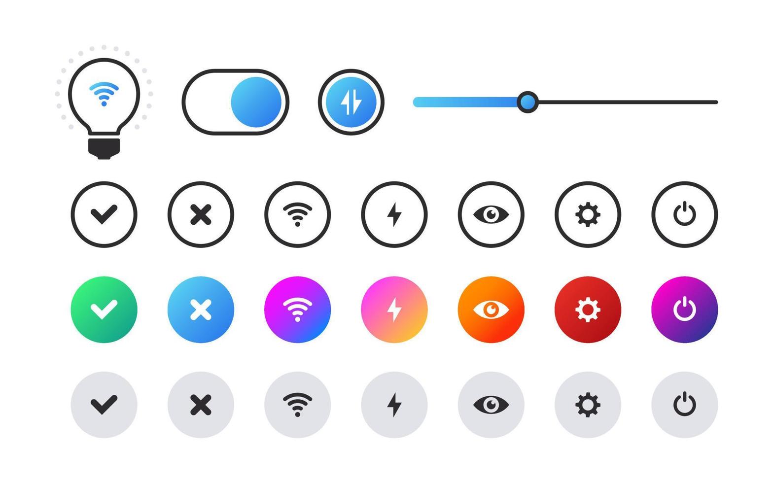 Symbole für intelligente Glühbirnen. Smart-Home-Glühbirne. Symbole für die Benutzeroberfläche. Vektor-Illustration vektor