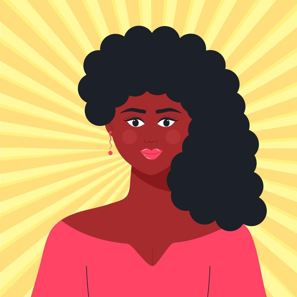porträtt av en ung skön afrikansk kvinna. avatar av svart flicka på de pop- konst bakgrund. vektor