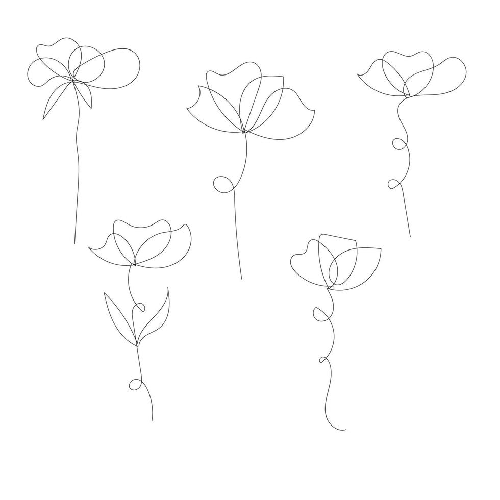 isolerat reste sig blomma linje konst med löv vektor