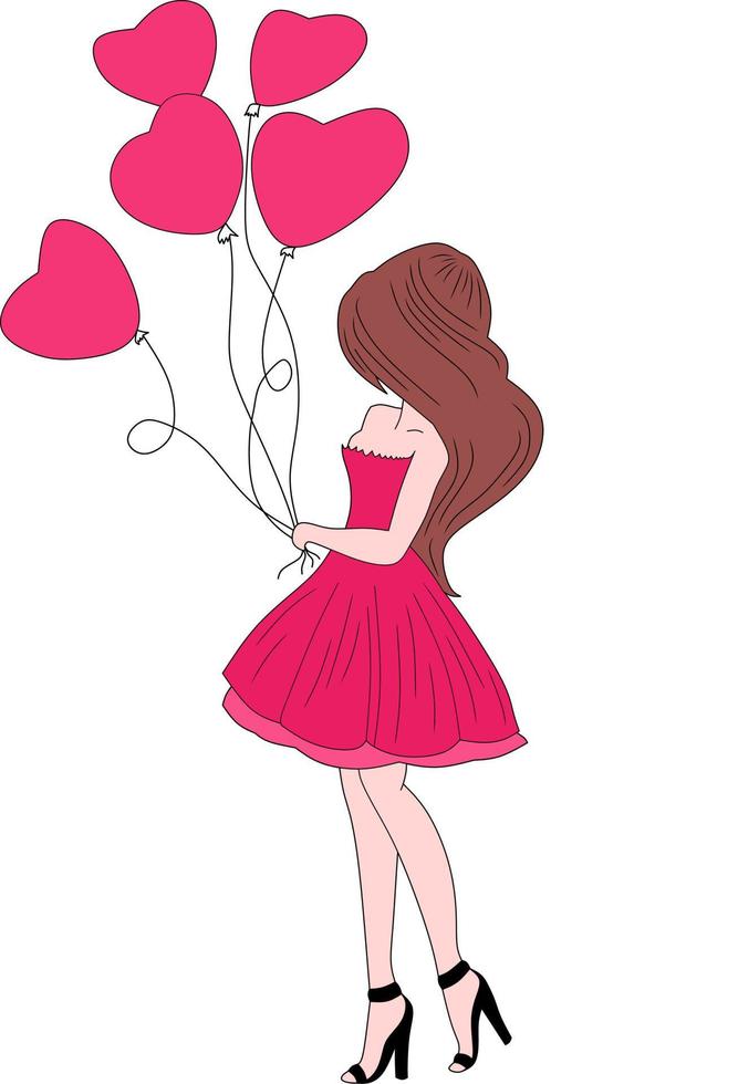Vektorbild einer Frau mit Ballon, für Malbuch vektor