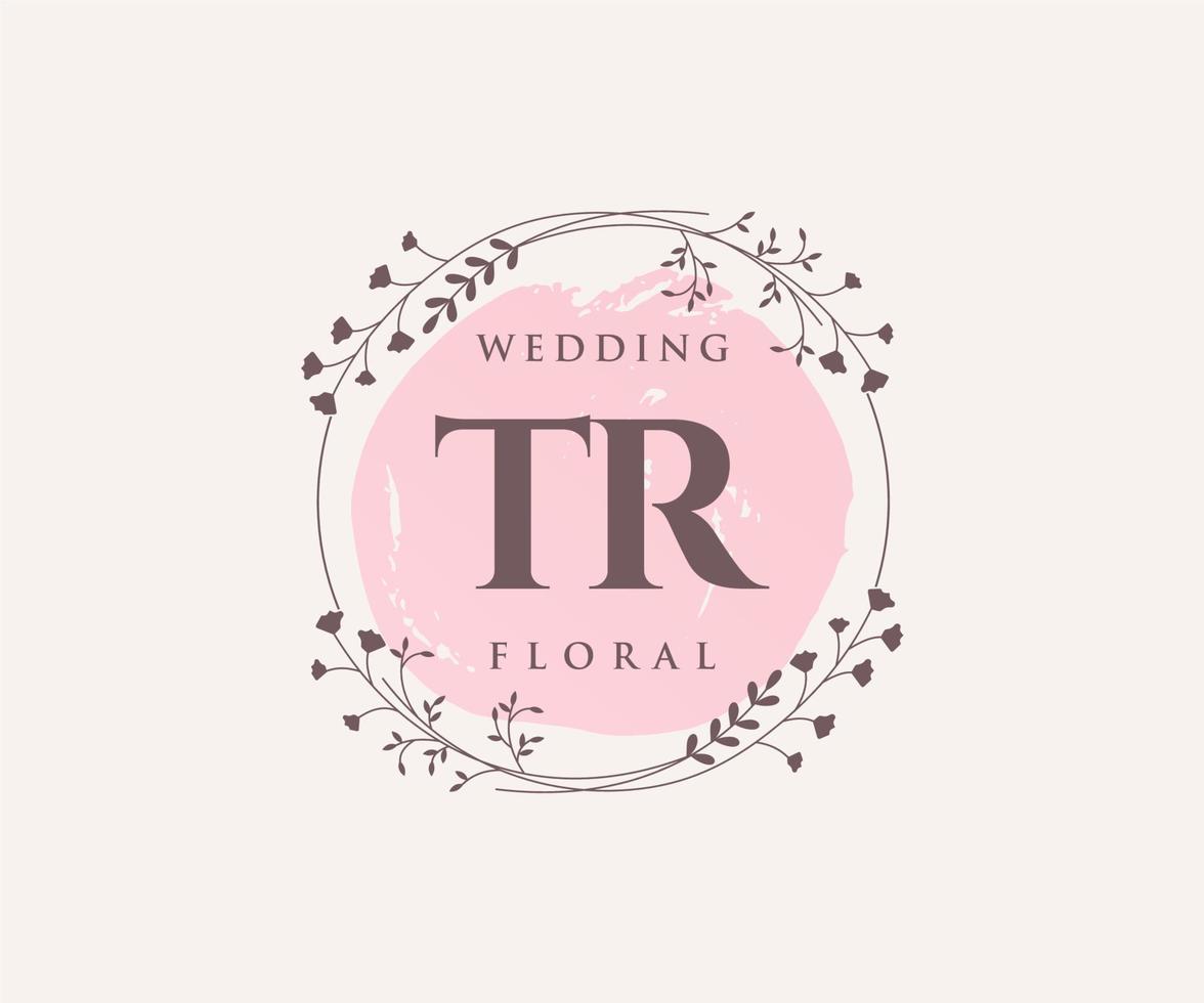 tr Initialen Brief Hochzeit Monogramm Logos Vorlage, handgezeichnete moderne minimalistische und florale Vorlagen für Einladungskarten, Datum speichern, elegante Identität. vektor