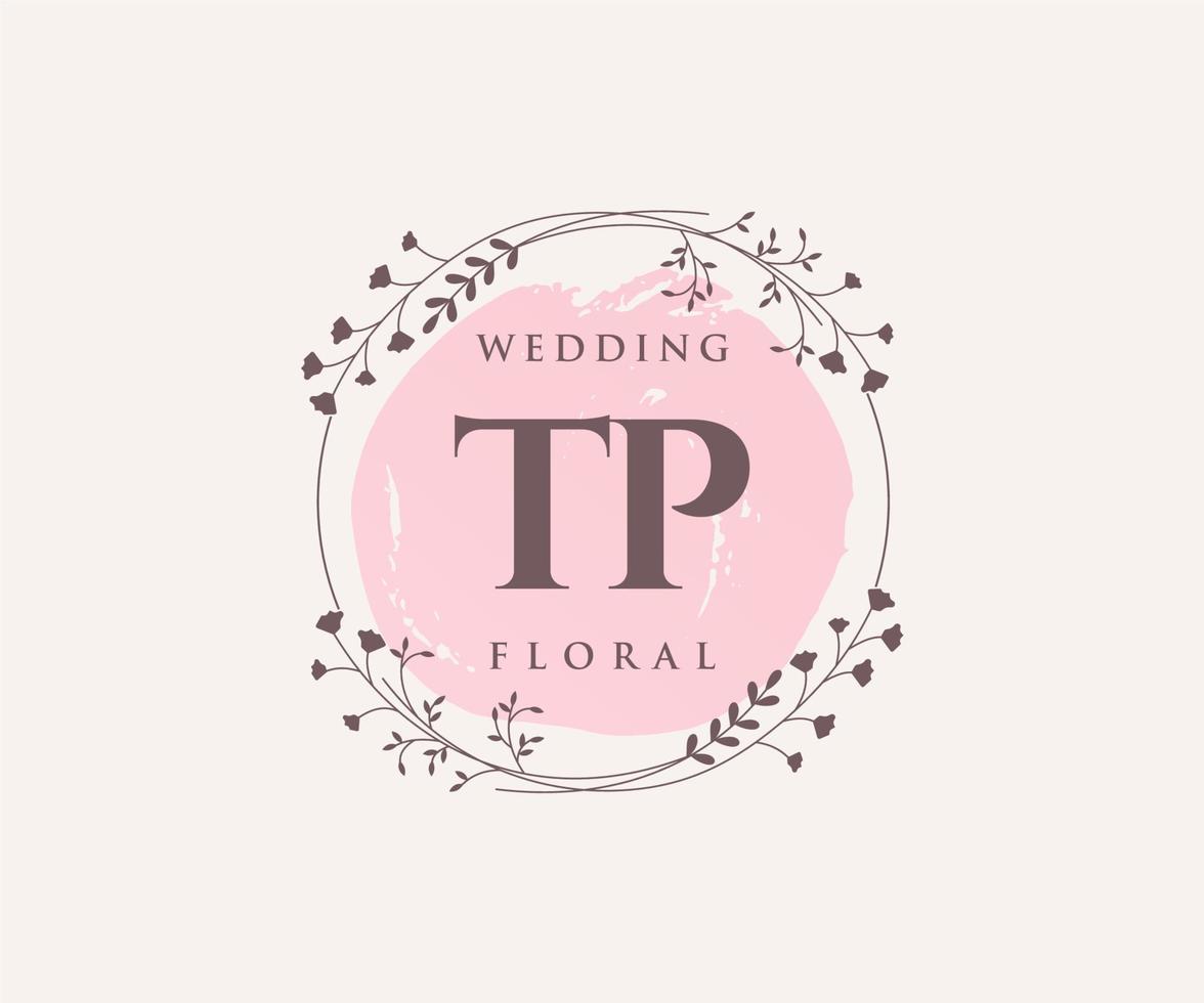 tp Initialen Brief Hochzeit Monogramm Logos Vorlage, handgezeichnete moderne minimalistische und florale Vorlagen für Einladungskarten, Datum speichern, elegante Identität. vektor