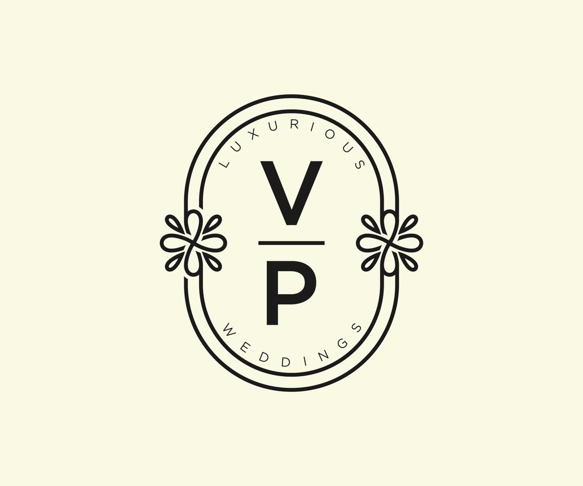 vp initialer brev bröllop monogram logotyper mall, hand dragen modern minimalistisk och blommig mallar för inbjudan kort, spara de datum, elegant identitet. vektor