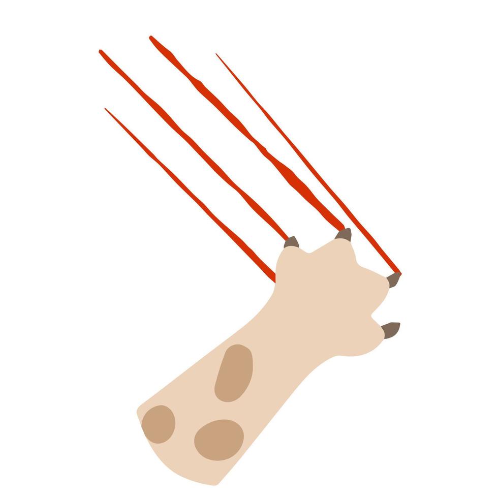 katt fot. repa med blod spår. aggression och skador. ondska beteende av sällskapsdjur - tecknad serie platt illustration vektor