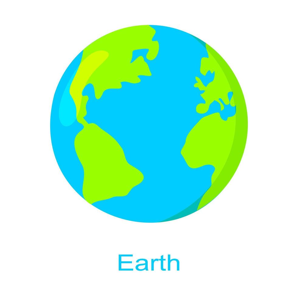Erde-Planet-Symbol mit Namen isoliert auf weißem Hintergrund. Universumselement oder Sonnensystem. Kinder planetarisch vektor
