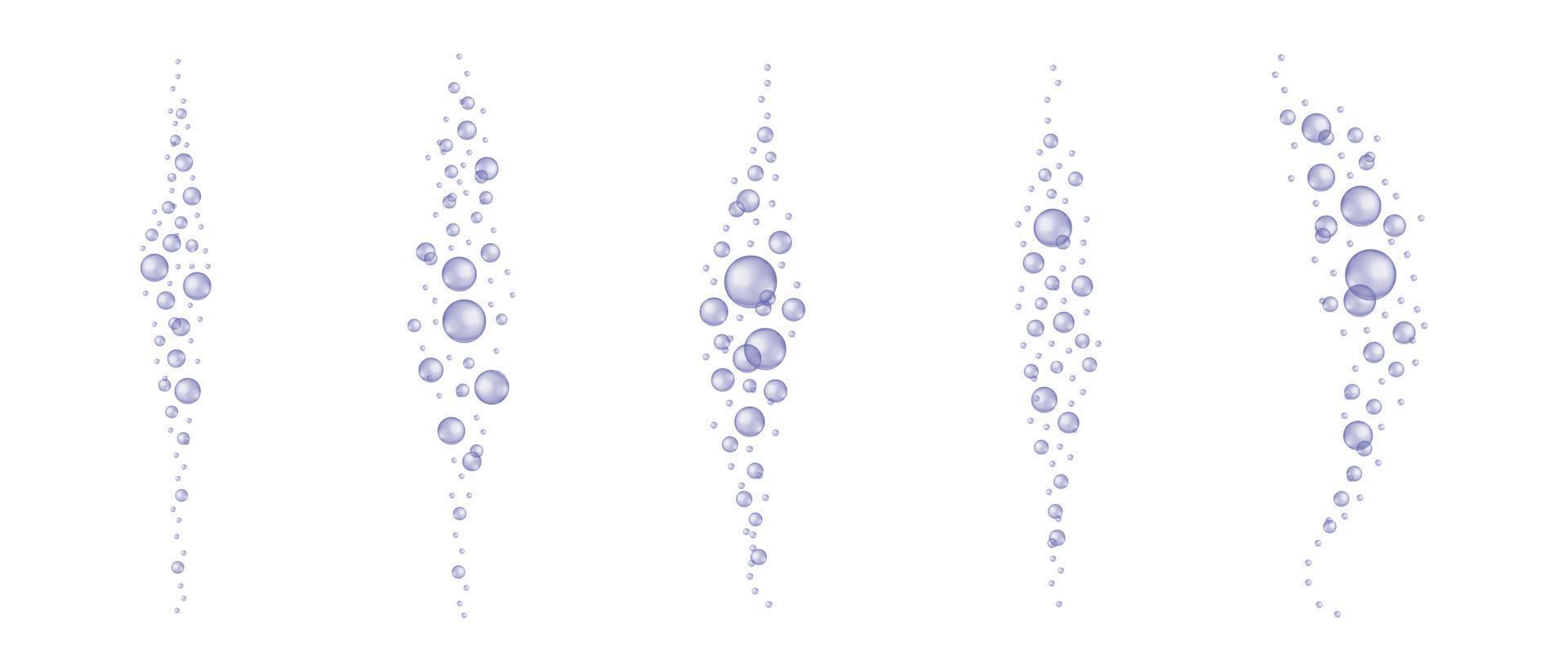 lila under vattnet syre bubblor uppsättning. tvål eller rengöringsmedel skum, bad sud, brusande kolsyrad dryck effekt. trendig mycket peri Färg vektor