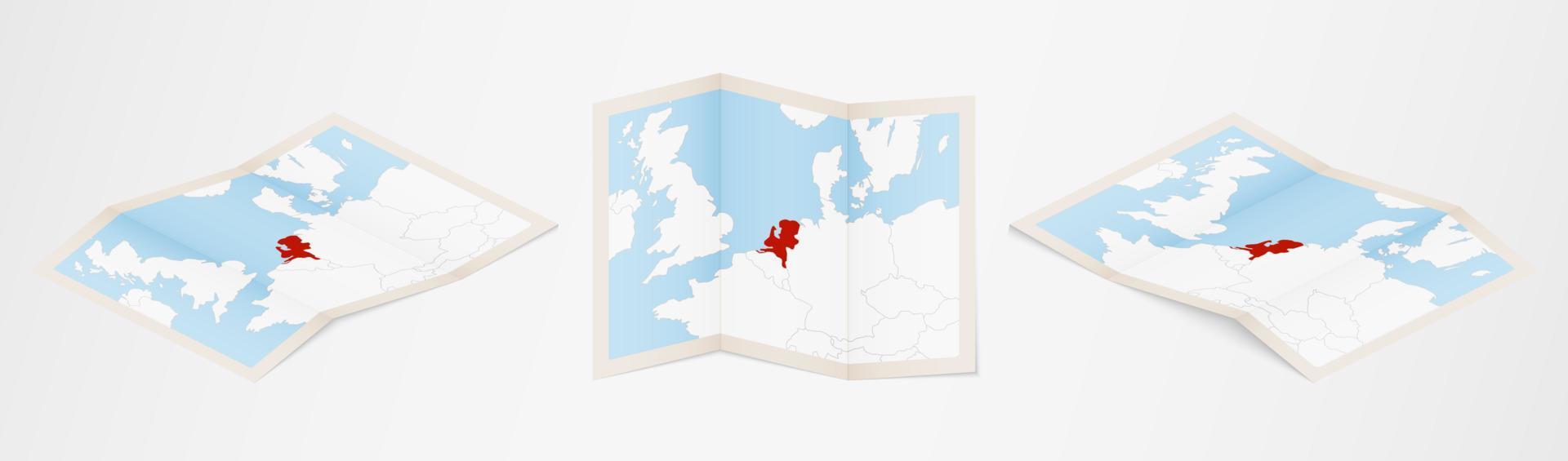 Faltkarte der Niederlande in drei verschiedenen Versionen. vektor