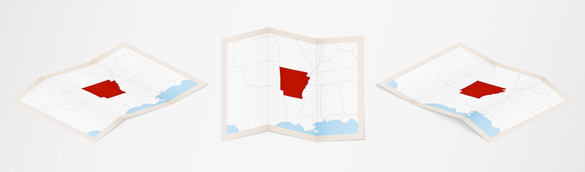Faltkarte von Arkansas in drei verschiedenen Versionen. vektor