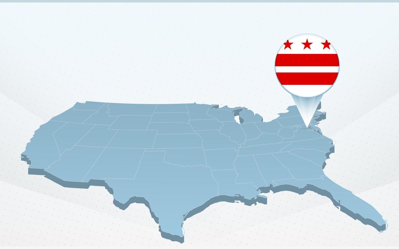 District of Columbia State Map auf der Karte der Vereinigten Staaten von Amerika perspektivisch. vektor