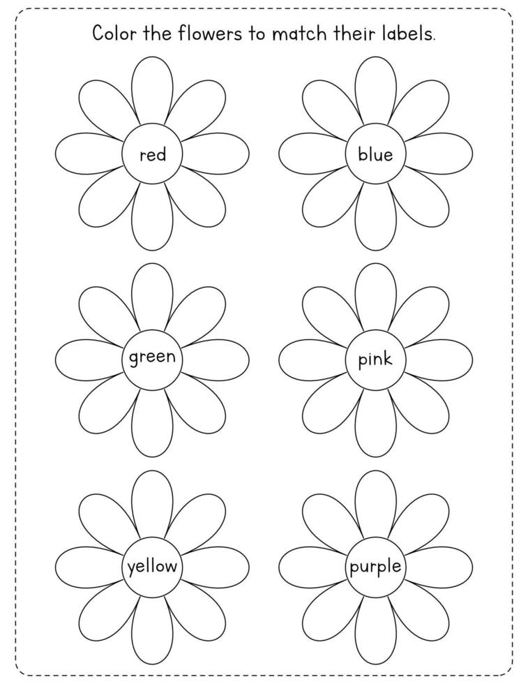 vår färg sida för ungar. Färg de blommor förbi nyckel eller koda. inlärning de färger för förskola centrum vektor