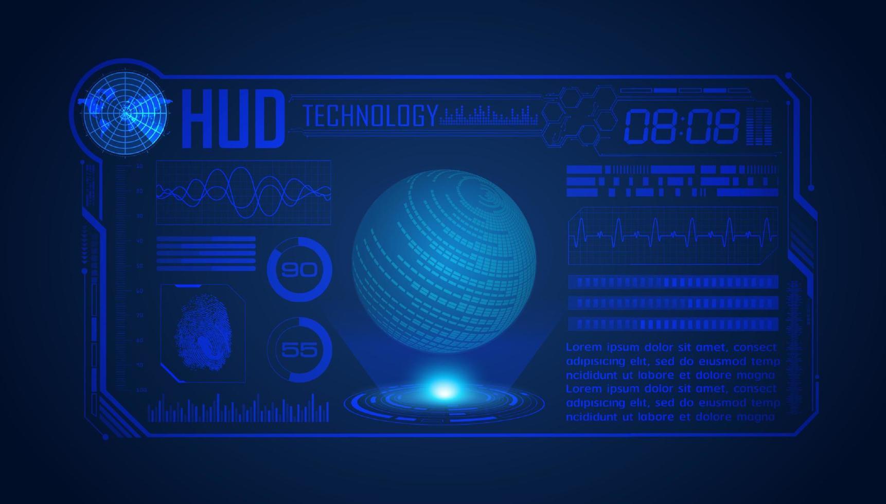 blauer moderner hud-technologie-bildschirmhintergrund vektor