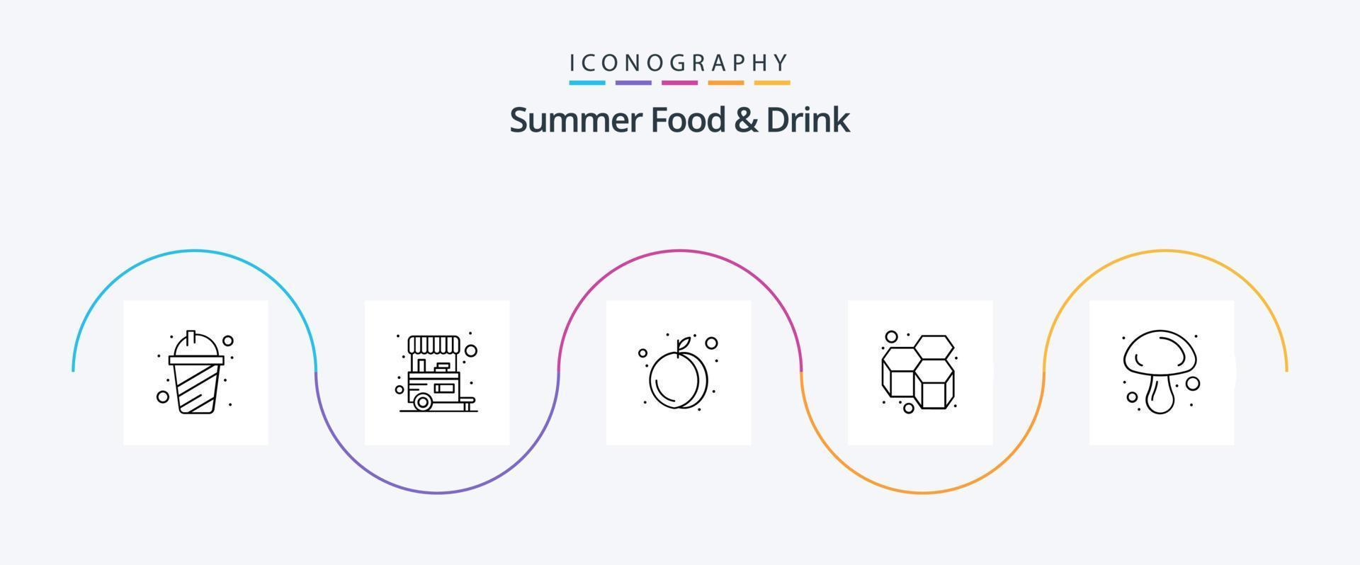 Summer Food and Drink Line 5 Icon Pack inklusive Pilz. Kochen. Lebensmittel. Süss. Honig vektor