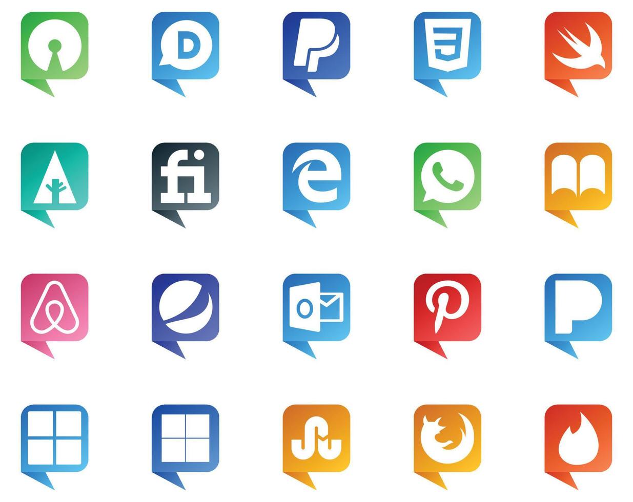 20 social media Tal bubbla stil logotyp tycka om snubbla på Microsoft whatsapp pandora syn vektor