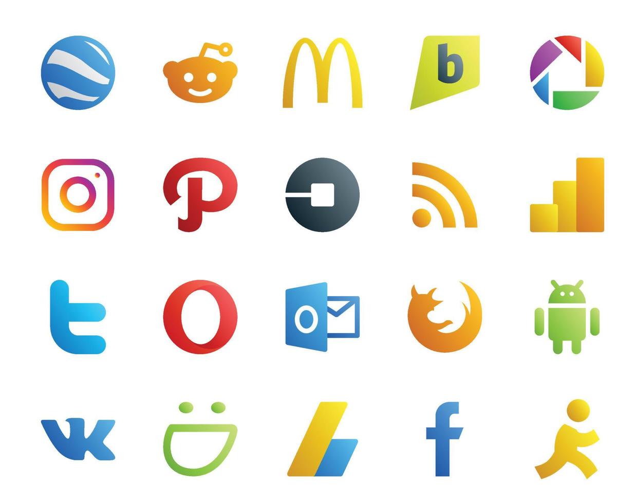 20 Social-Media-Icon-Packs, einschließlich Browser-Ausblick, Autooper, Twitter vektor