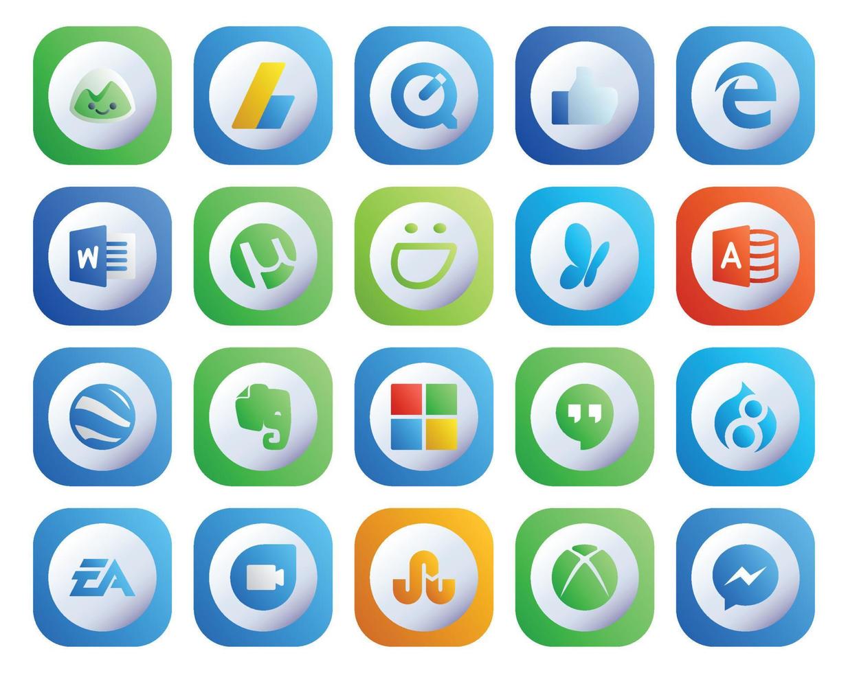 20 Social-Media-Icon-Packs, darunter ea Drupal Smugmug Hangouts Evernote vektor