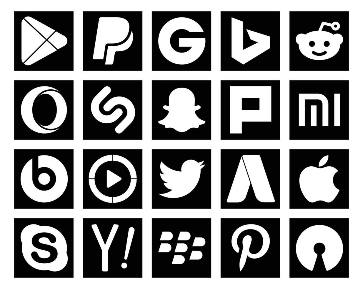 20 Social-Media-Icon-Packs, einschließlich Apfel, Tweet, Snapchat, Twitter, Windows Media Player vektor