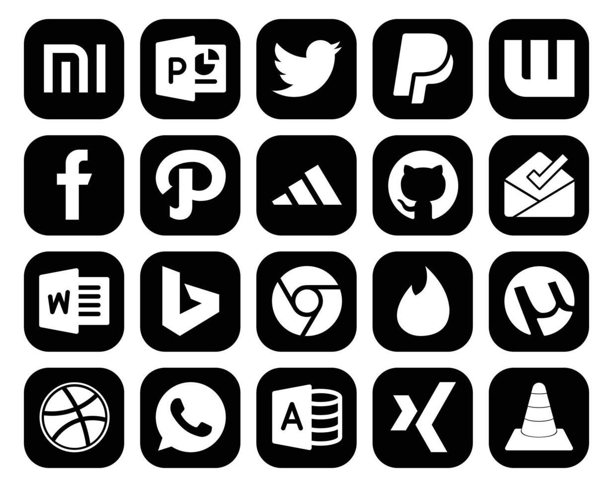 20 Social-Media-Icon-Packs, einschließlich WhatsApp Utorrent adidas Tinder Bing vektor