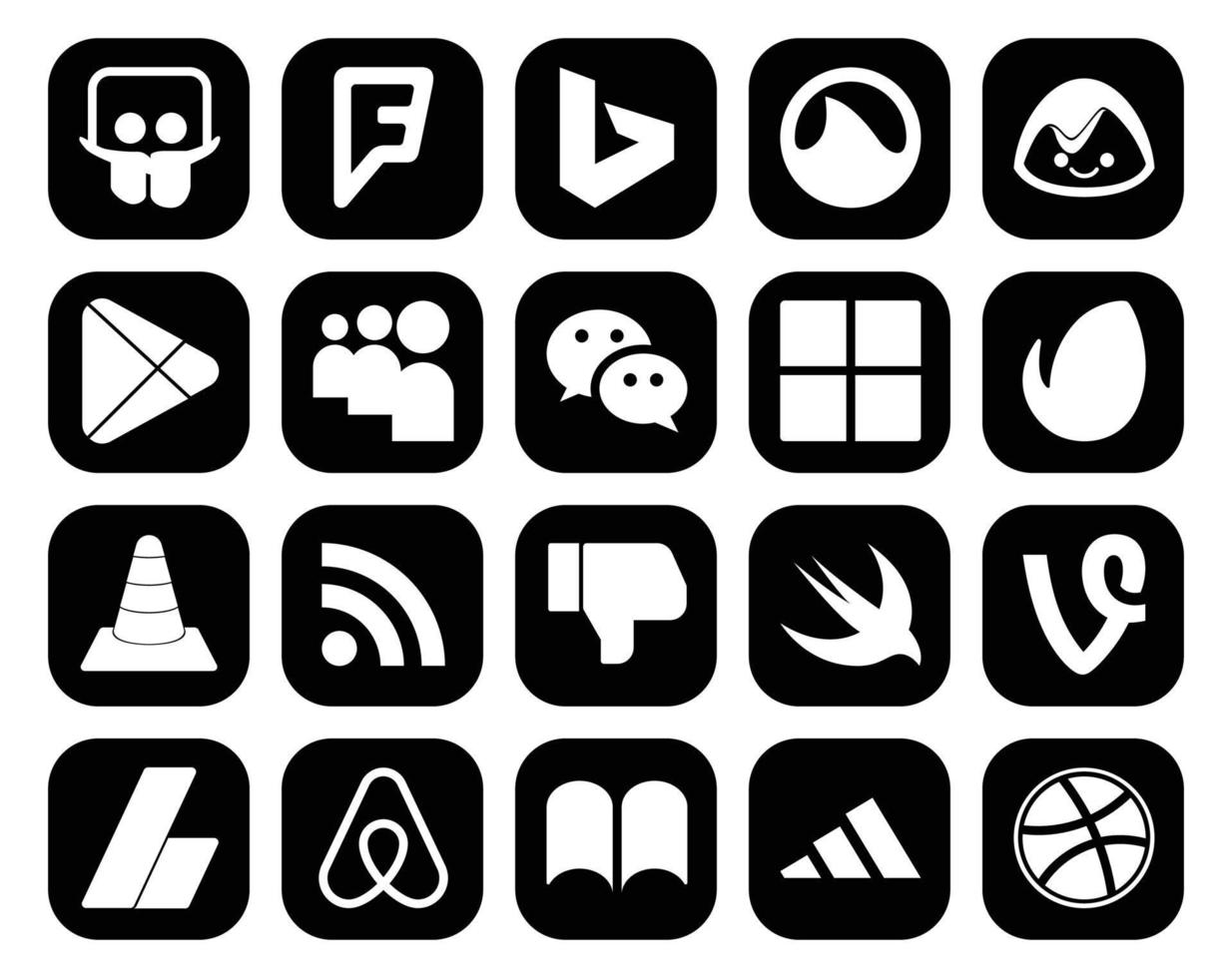 20 Social Media Icon Pack inklusive Swift RSS Wechat Player VLC vektor