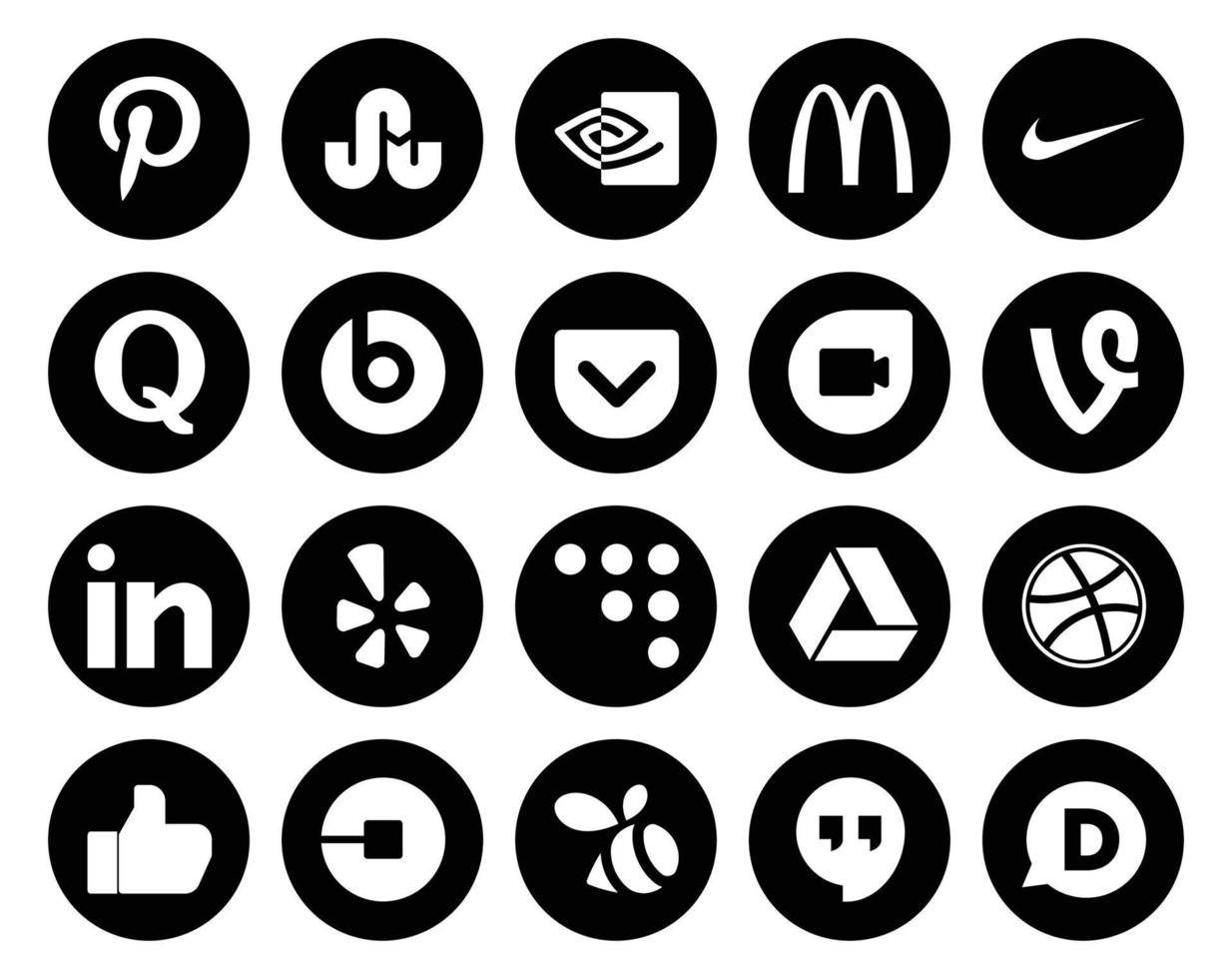 20 Social-Media-Icon-Packs, einschließlich Uber Dribbble Pocket Google Drive Yelp vektor