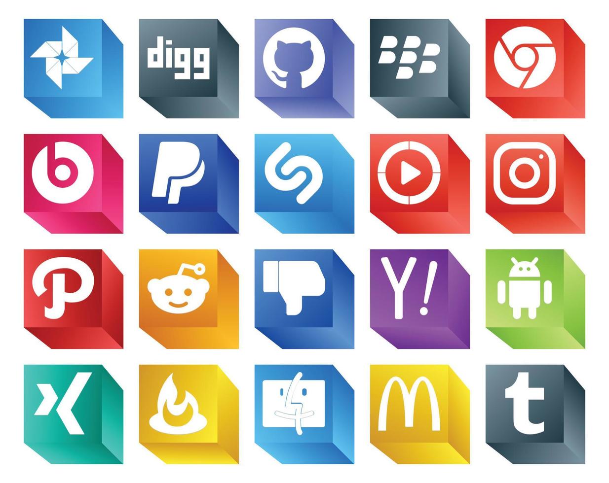 20 Social-Media-Icon-Pack einschließlich Xing Search Windows Media Player Yahoo Reddit vektor