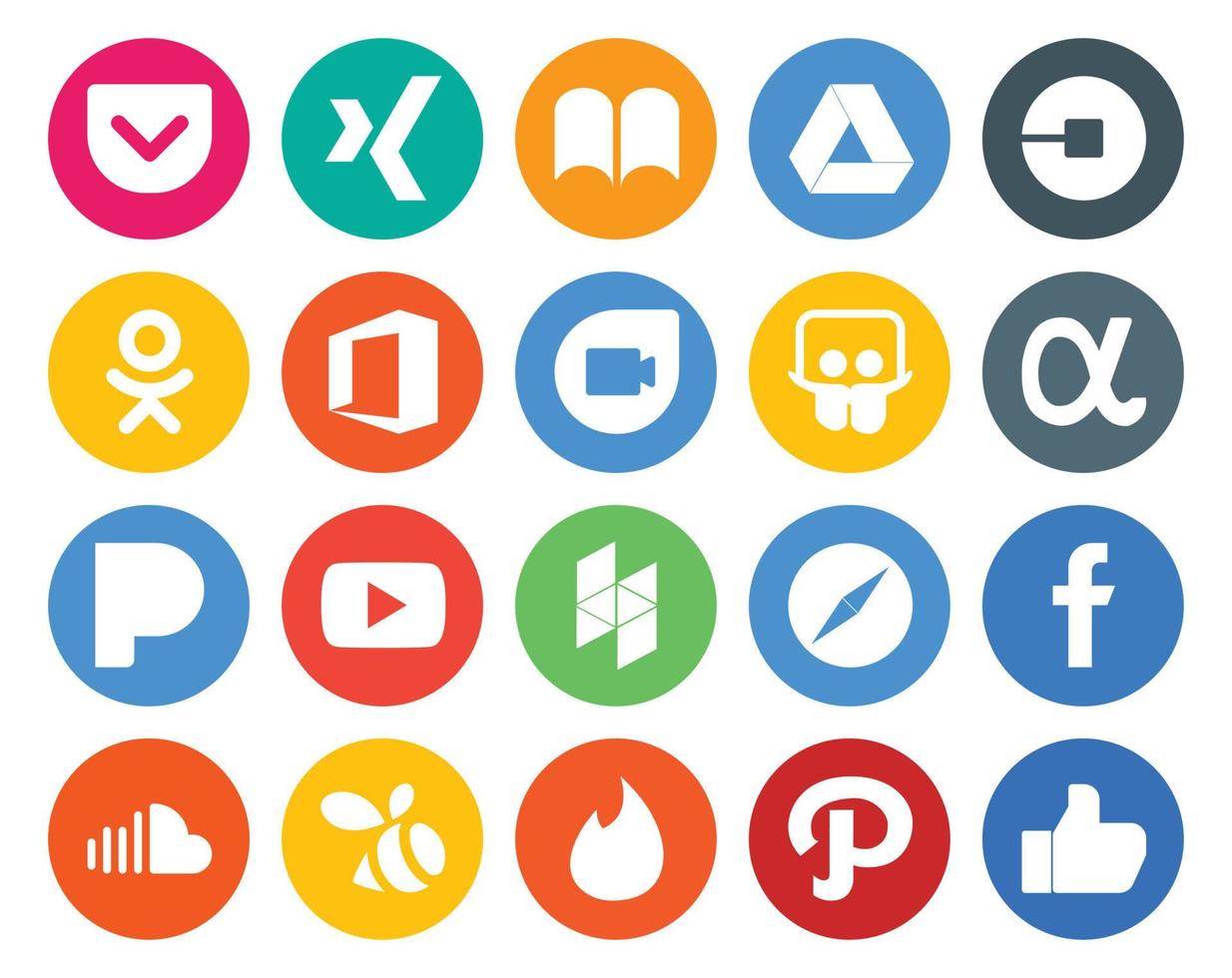 20 Social Media Icon Pack inklusive Browser Houzz Office Video Pandora vektor