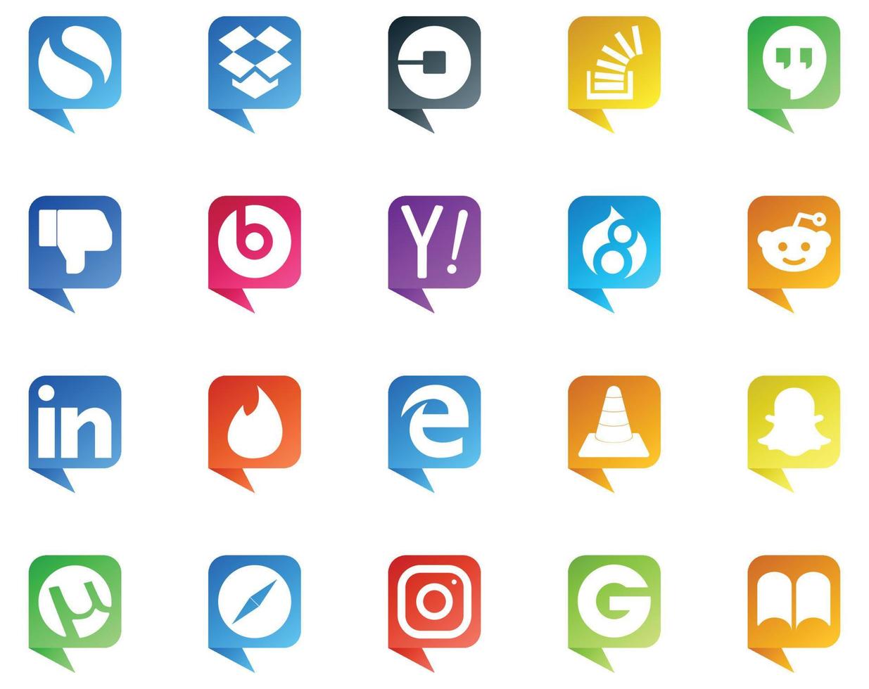 20 social media Tal bubbla stil logotyp tycka om tinder reddit svämma över drupal yahoo vektor