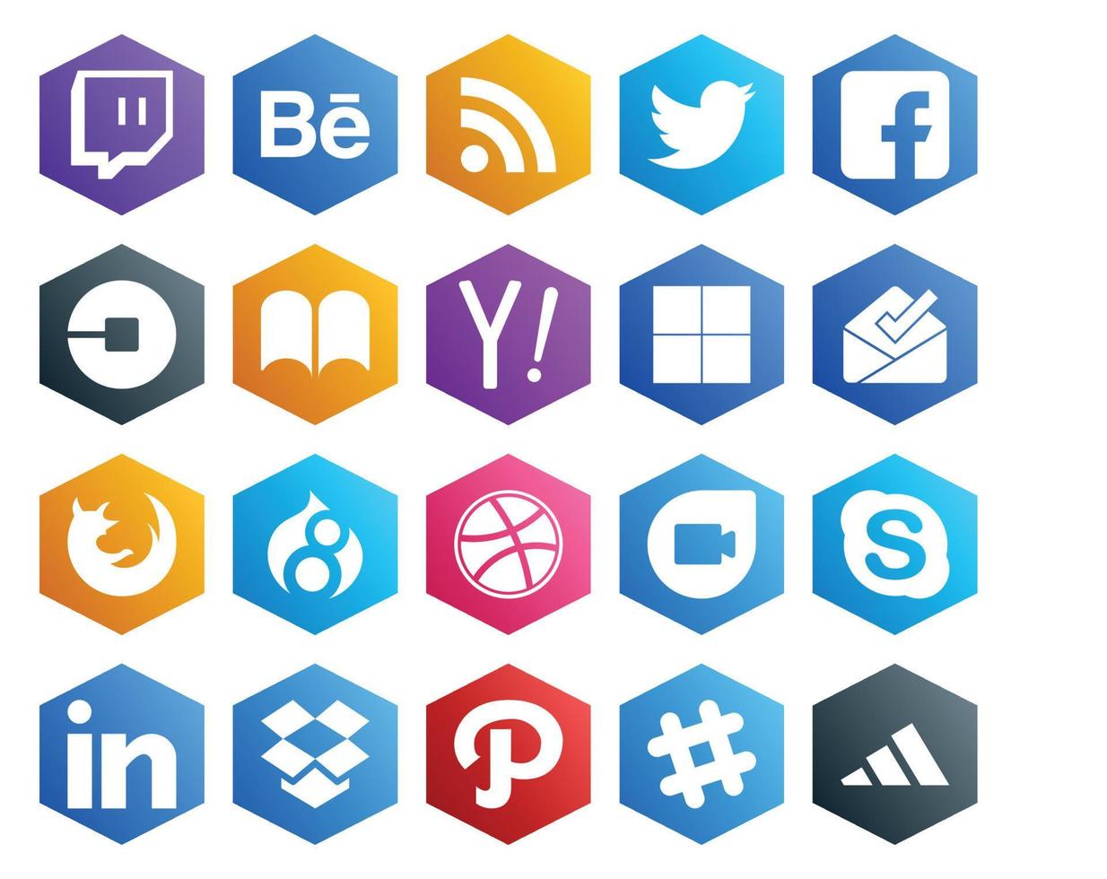 20 social media ikon packa Inklusive dribbble browser förare Firefox utsökt vektor