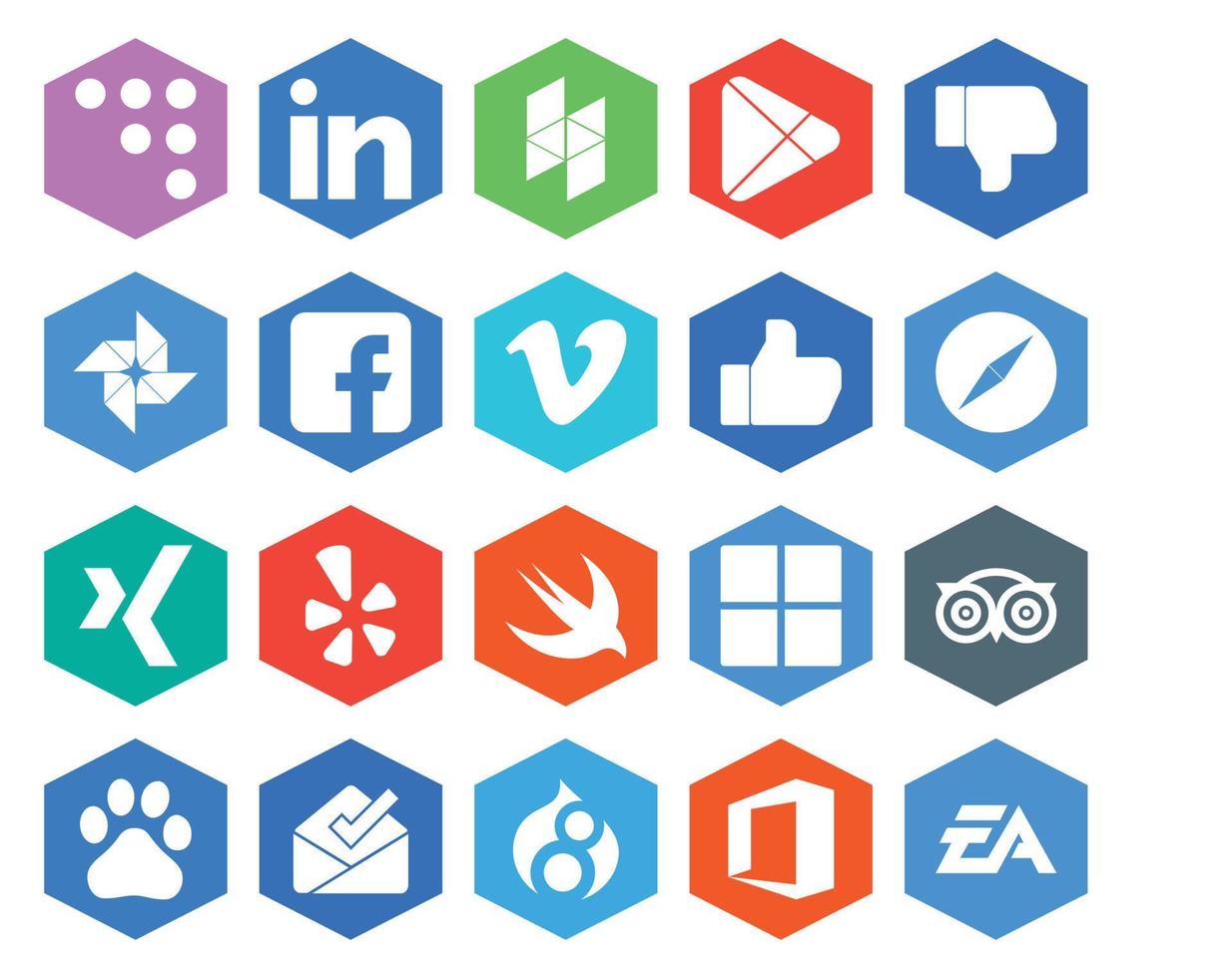 20 social media ikon packa Inklusive tripadvisor snabb vimeo gläfsa browser vektor