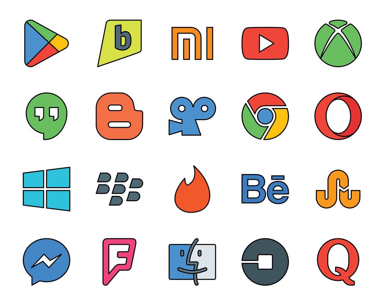 20 Social-Media-Icon-Packs, einschließlich Messenger Behance Blogger Tinder Windows vektor