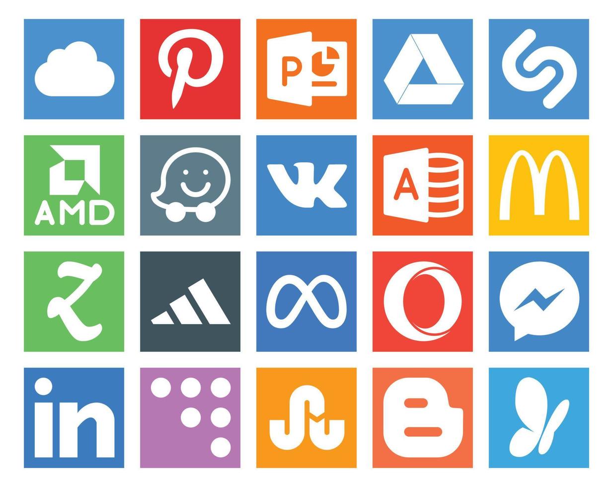 20 Social Media Icon Pack einschließlich Coderwall Messenger Microsoft Access Opera Meta vektor