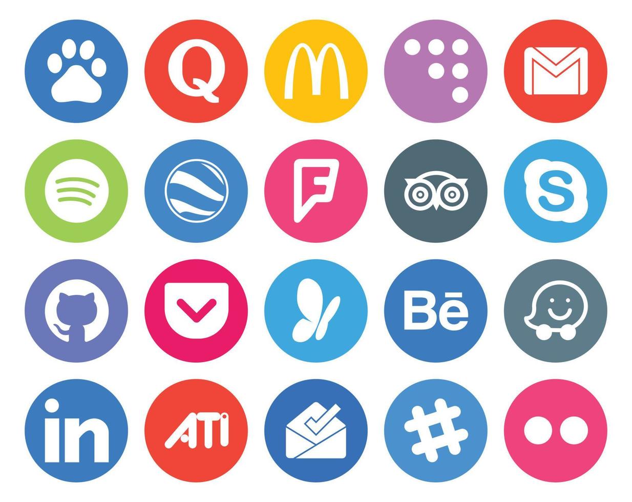 20 Social Media Icon Pack inklusive MSN GitHub Spotify Chat Reisen vektor