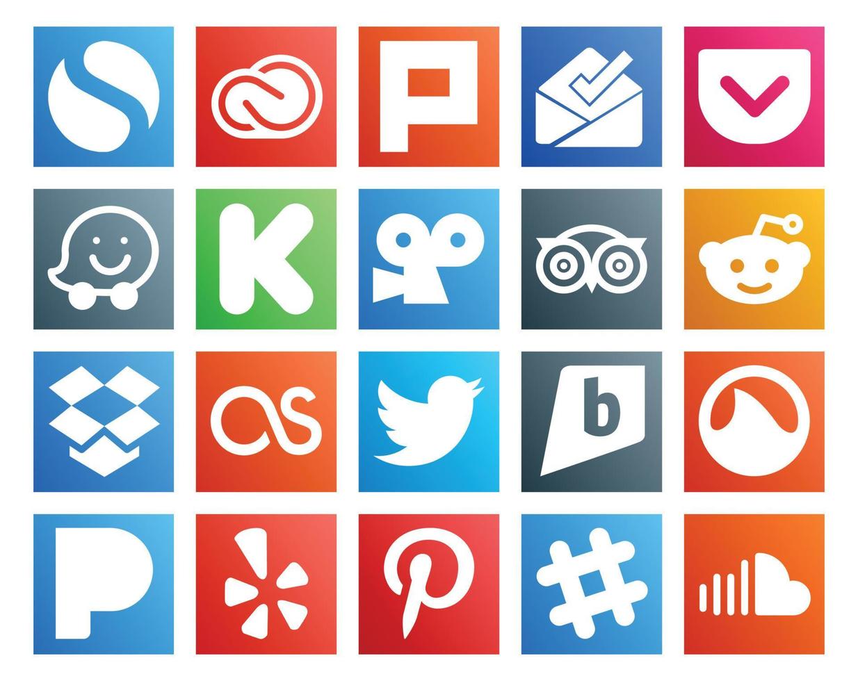 20 Social-Media-Icon-Packs, einschließlich Brightkite, Twitter, Kickstarter, Lastfm, Reddit vektor