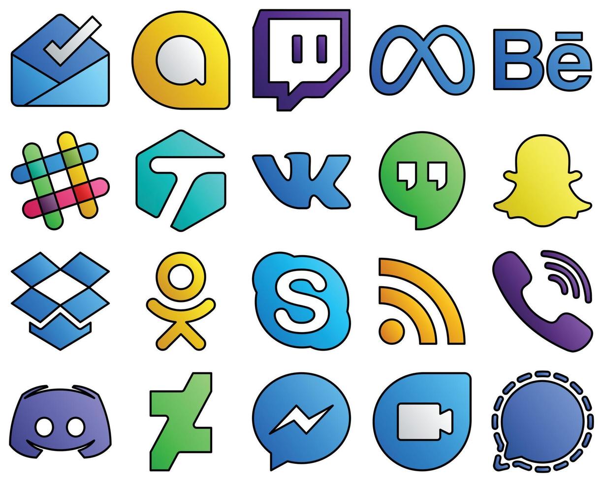 gefüllte Linienstil-Social-Media-Icon-Sammlung viber. rss. vk. chat und odnoklassniki 20 moderne symbole vektor