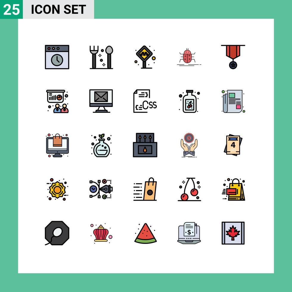 universell ikon symboler grupp av 25 modern fylld linje platt färger av dekoration virus stå testning buggar redigerbar vektor design element