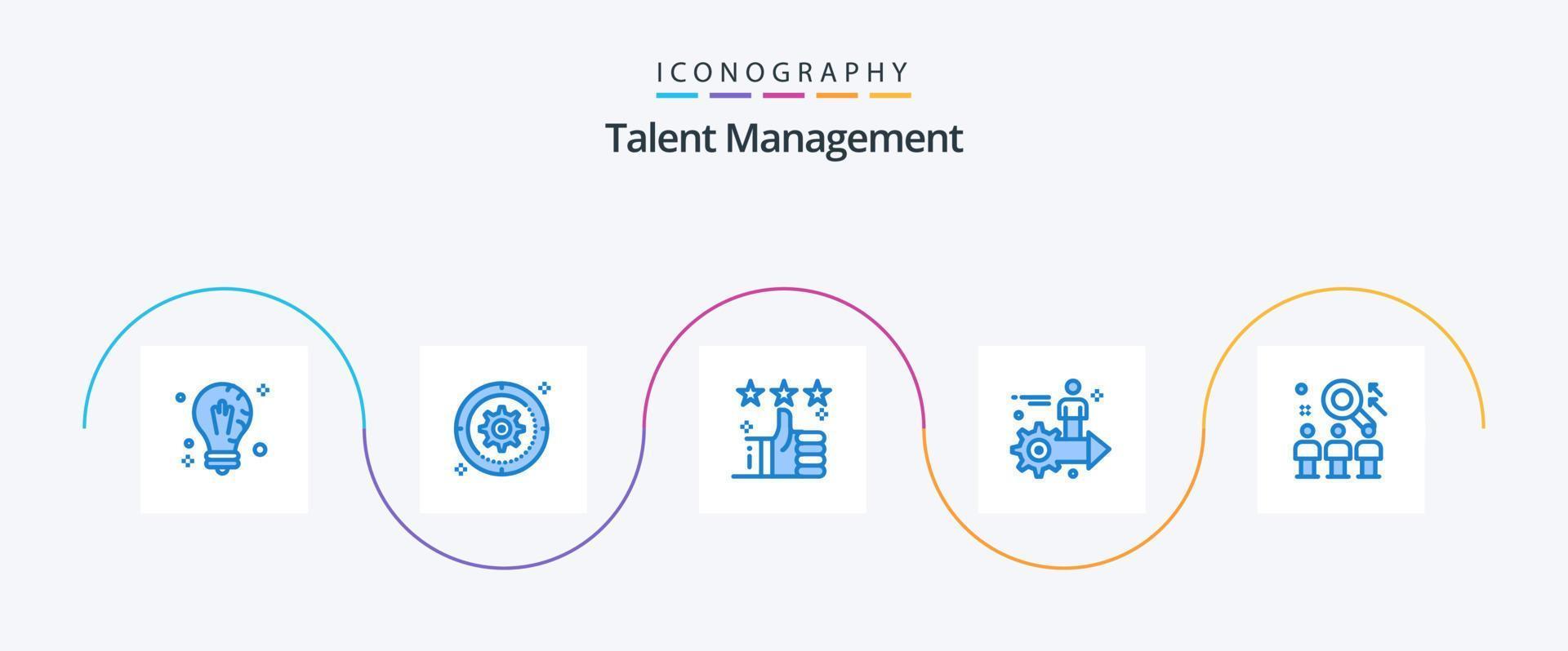 Talentmanagement Blue 5 Icon Pack inklusive Pfeil. Einstellung. Rad. Stern. tumbs vektor
