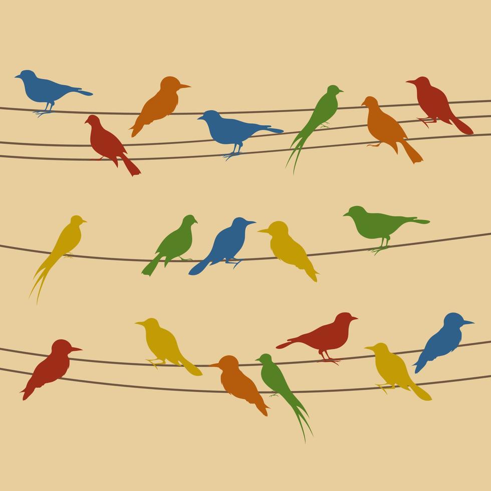 Reihe von Vögeln auf Drähten. eine vektorabbildung vektor