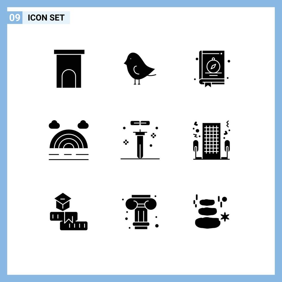 uppsättning av 9 modern ui ikoner symboler tecken för kolvar biologi kompass väder prognos redigerbar vektor design element