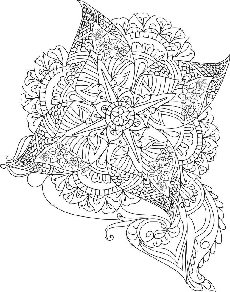Silhouetten wilder Blumen aus einfachen Linien Kunst auf weißem Hintergrund Zen-Doodle-Tätowierungsdesign für Logo-Flyer-Markenbuch, abstrakte Blumen-Malseiten vektor
