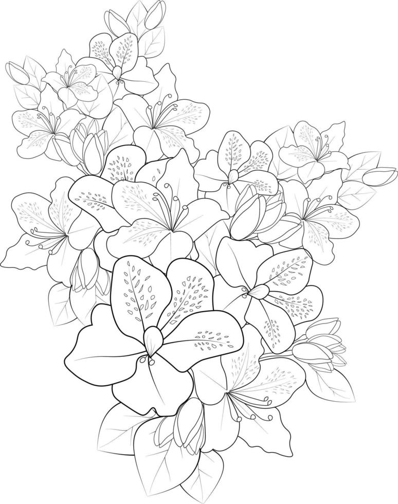 uppsättning av en dekorativ stiliserade azalea blomma isolerat på vit bakgrund. i hög grad detaljerad vektor illustration, doodling och zentangle stil, tatuering design, färg sidor och bok för vuxna